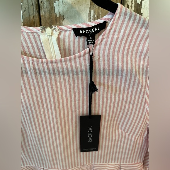 Rachel Pink Striped Dress Ruffle sleeves size small NWT - Picture 2 of 8
